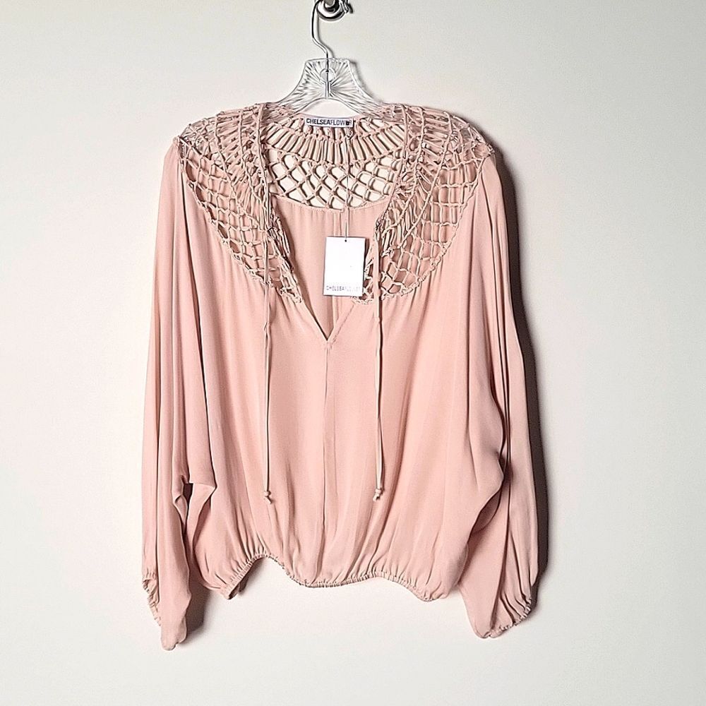 NWT Chelsea Flower XS S M Silk Crochet Peasant LagenLook Cottagecore Blouse Top